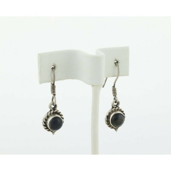 Sterling Silver Black Cats Eye Quartz Earrings Dangle Drop Earrings - Picture 4 of 8